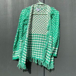 Grandma Core Fringe Crochet Cardigan in Kelley Green